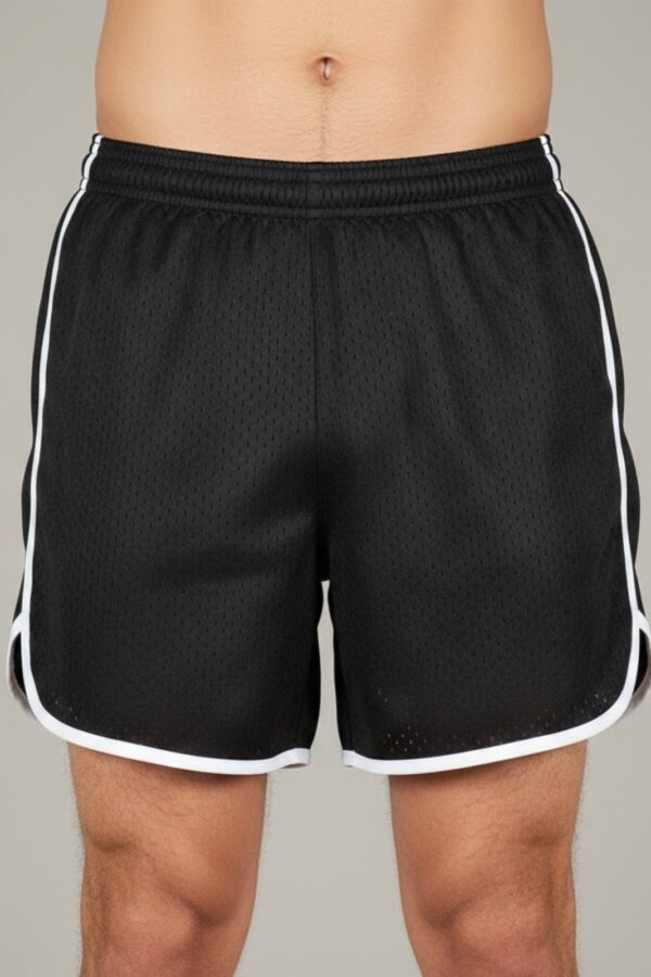 Champion Style Mesh Shorts – Black With White Trim